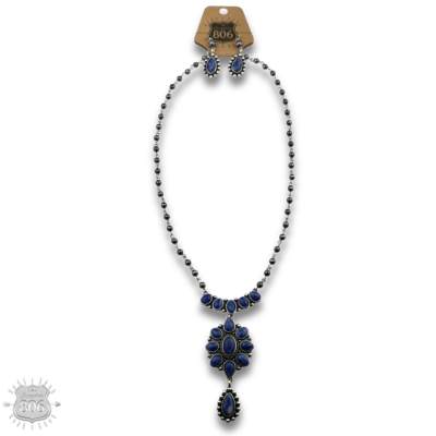 Denim Stone Pendant Necklace Set