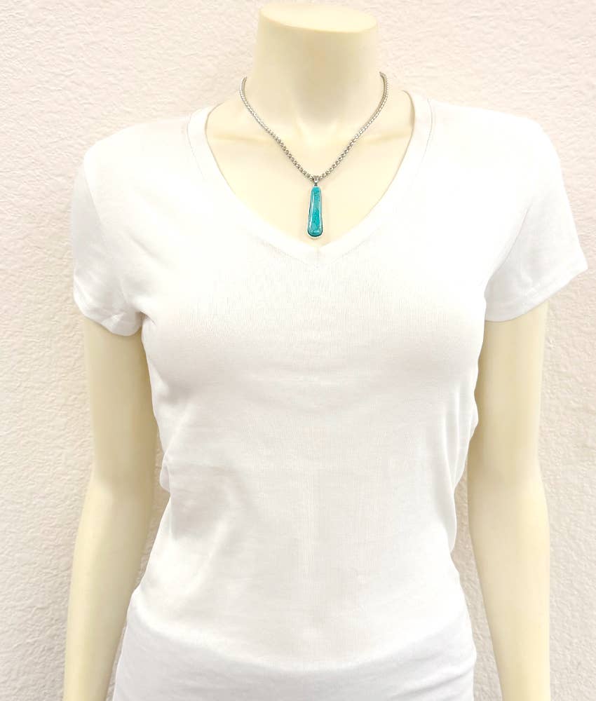 Oblong Turquoise Pendant Necklace