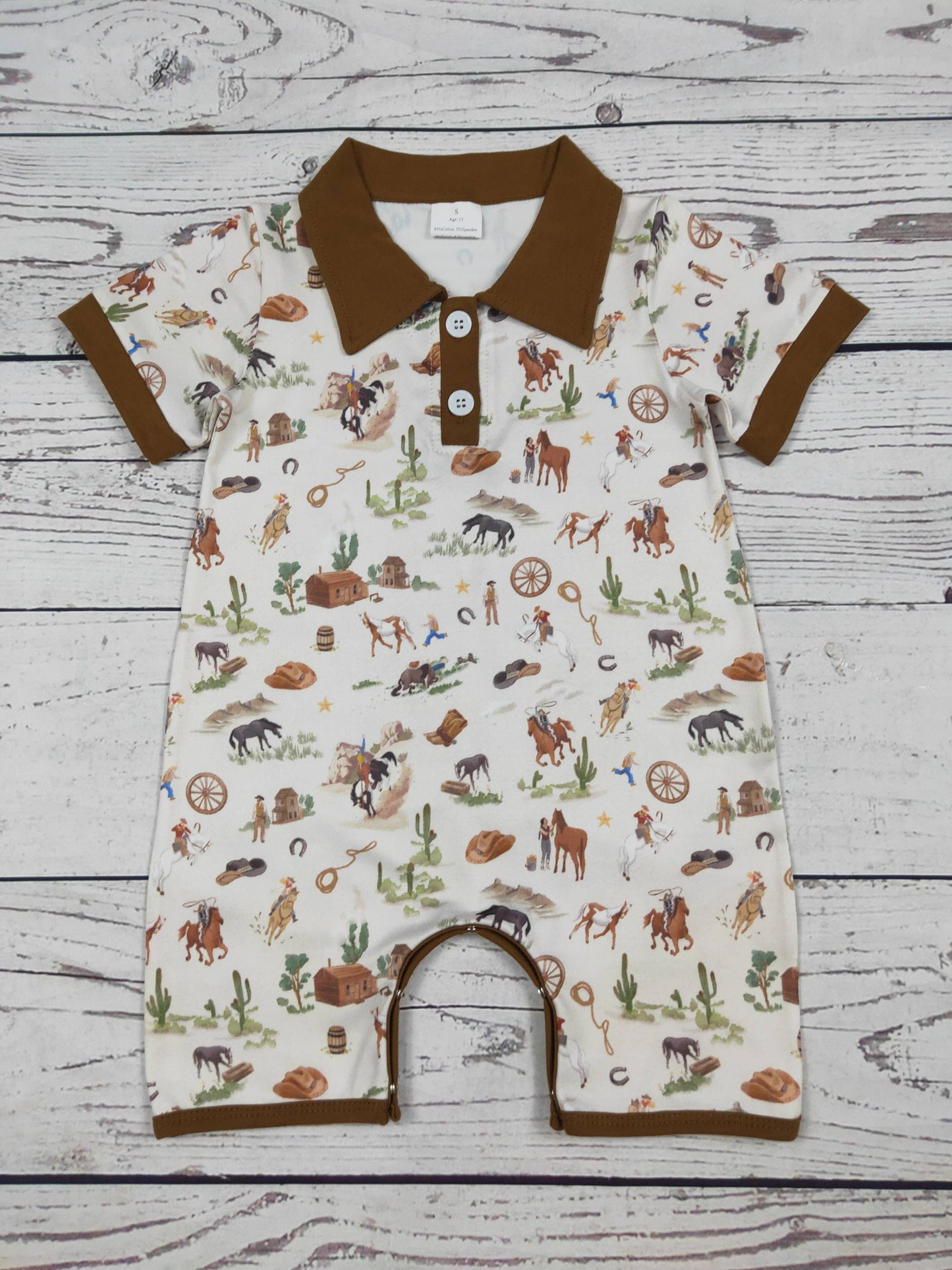 Baby Boy Western Printed Summer Romper: 0-3M