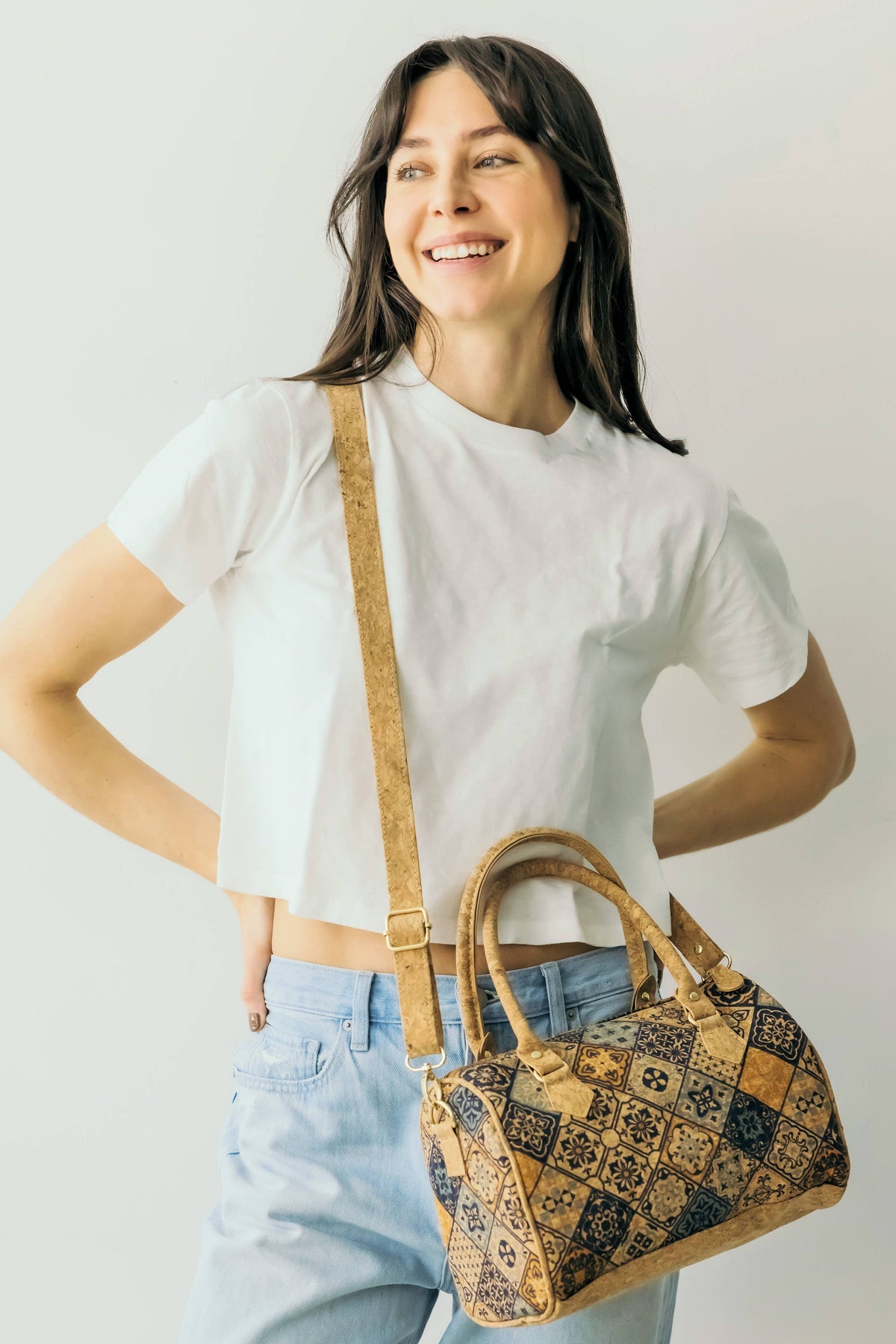 Mosaic Floral Crossbody Cork Bag