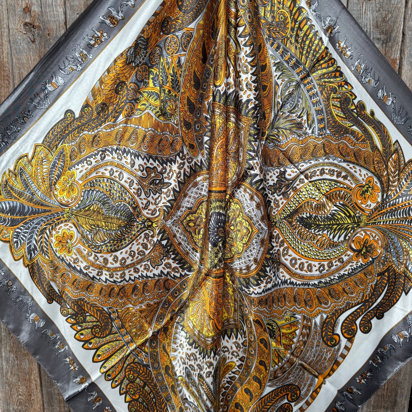35X35" Grey and Yellow Safari Wild Rag