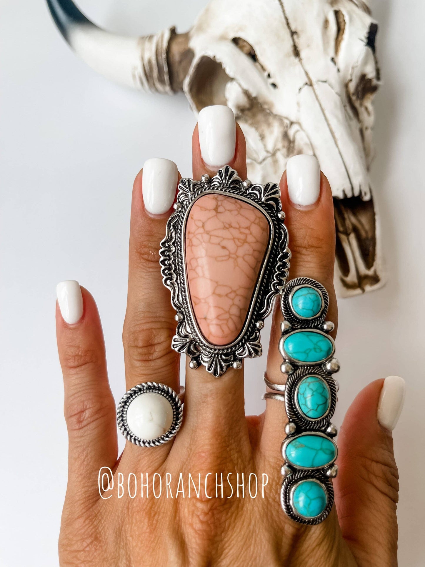 Oversized Western Navajo Statement Ring-Peach