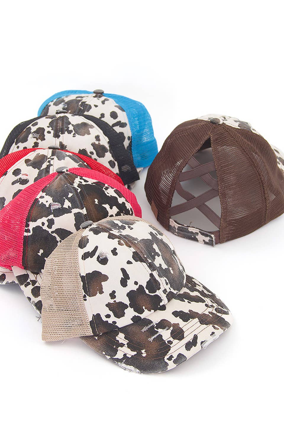 Cow Criss Cross Ponytail Hat