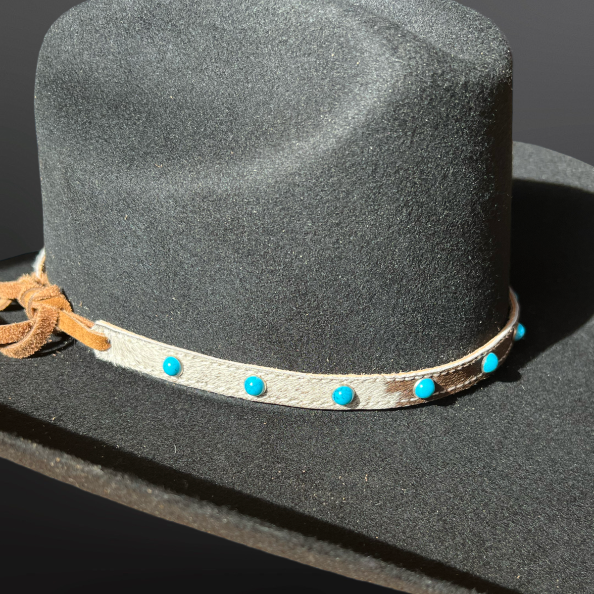 Western Hair On Cowhide Leather Turquoise Bead Hat Band