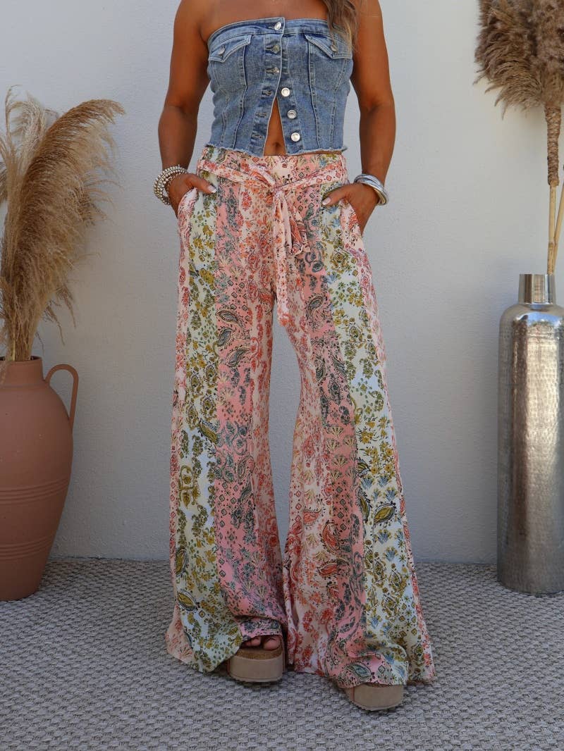 Bohemia Paisley Multi Floral Relaxed Wide Leg Pants: Multi / XL