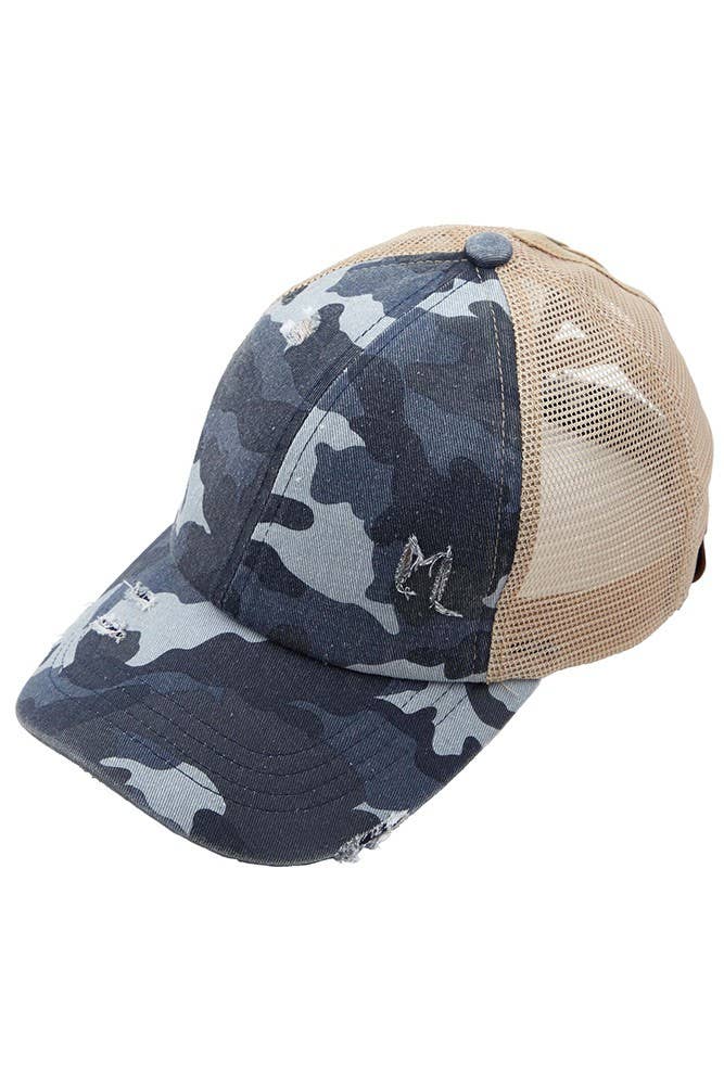 Blue Camo Ponytail Hat