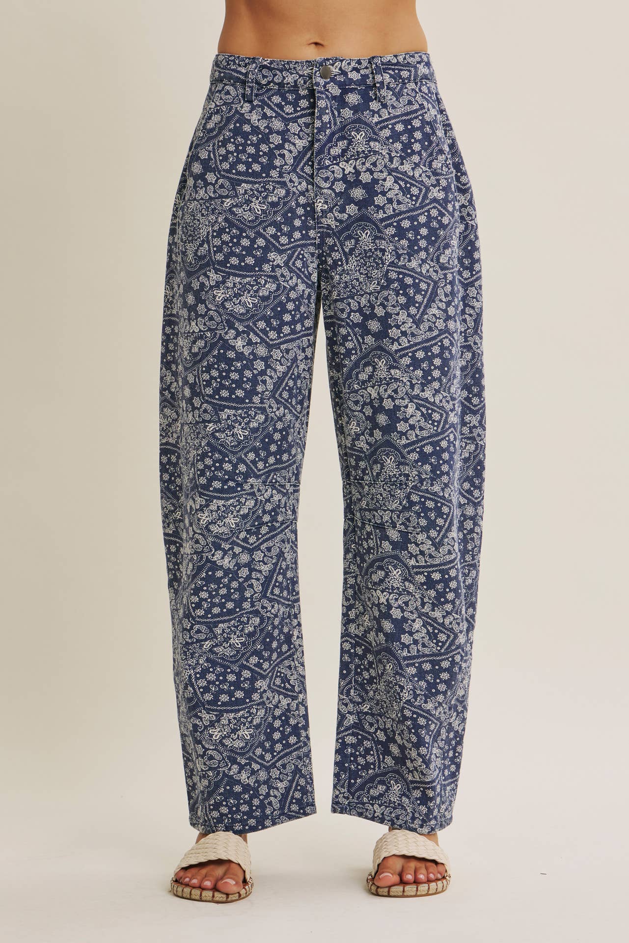 RELAXED PAISLEY BARREL PANTS