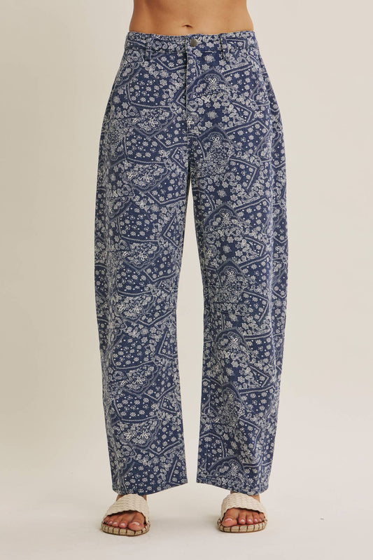 RELAXED PAISLEY BARREL PANTS