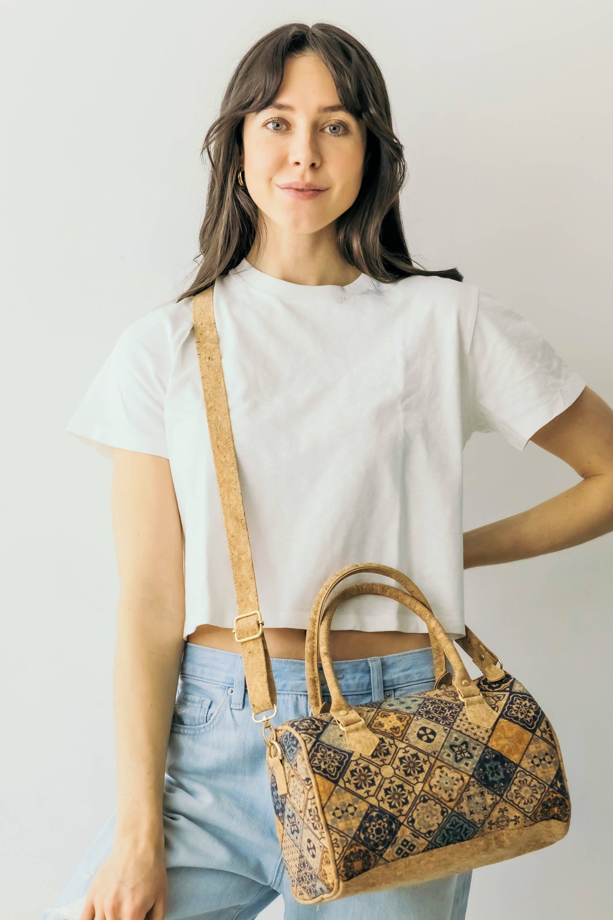 Mosaic Floral Crossbody Cork Bag