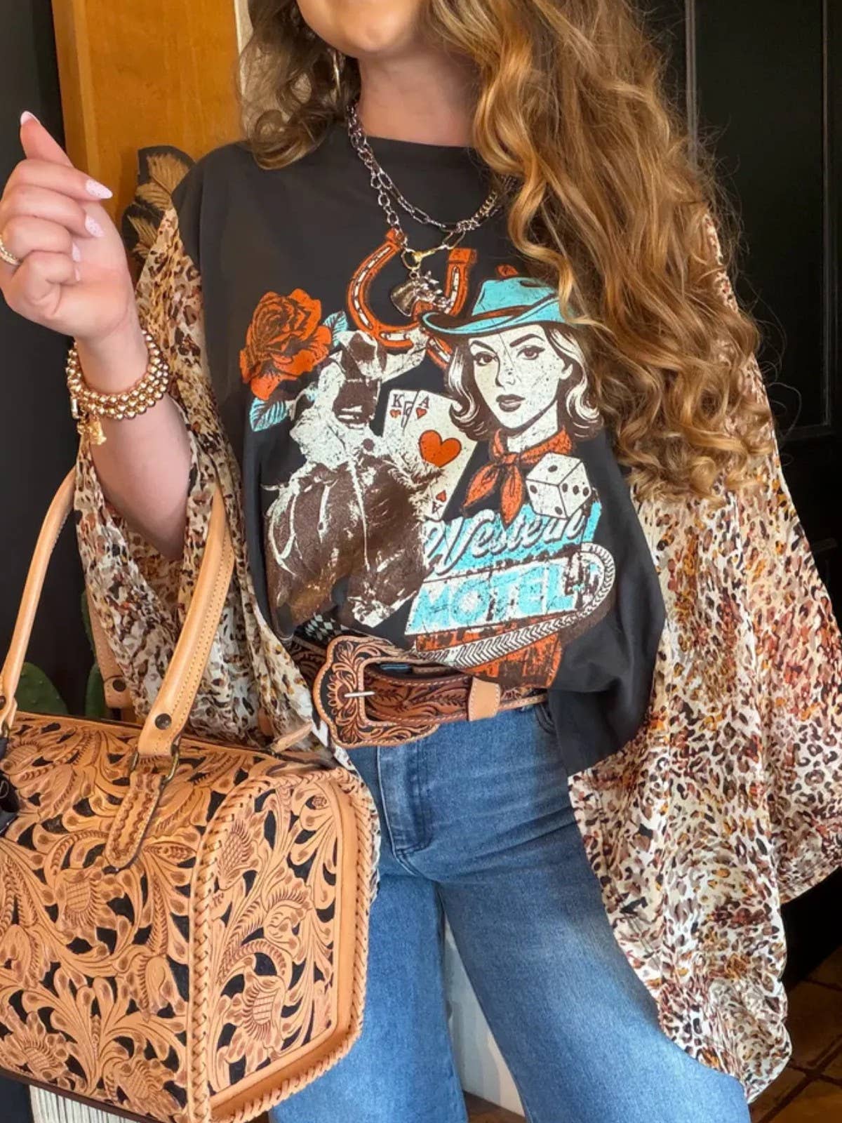 Western Horses Country Rock Graphic Kimono Sleeves Tees: NO03 / XL