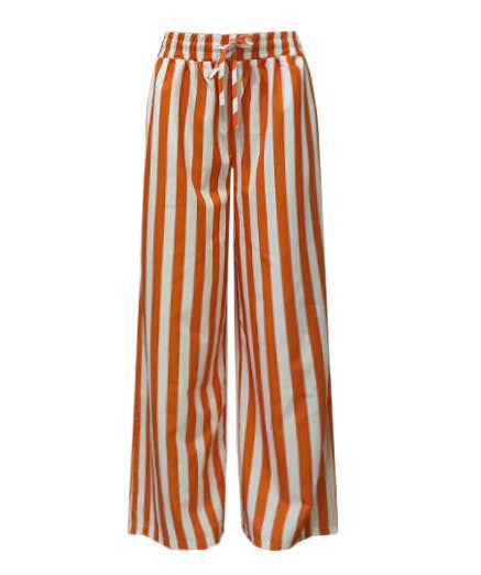 Multi Color Boho Beach Vertical Stripe Lace-Up Pants: Black / L