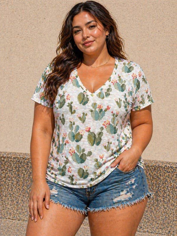 Plus Size Short Sleeve V-Neck