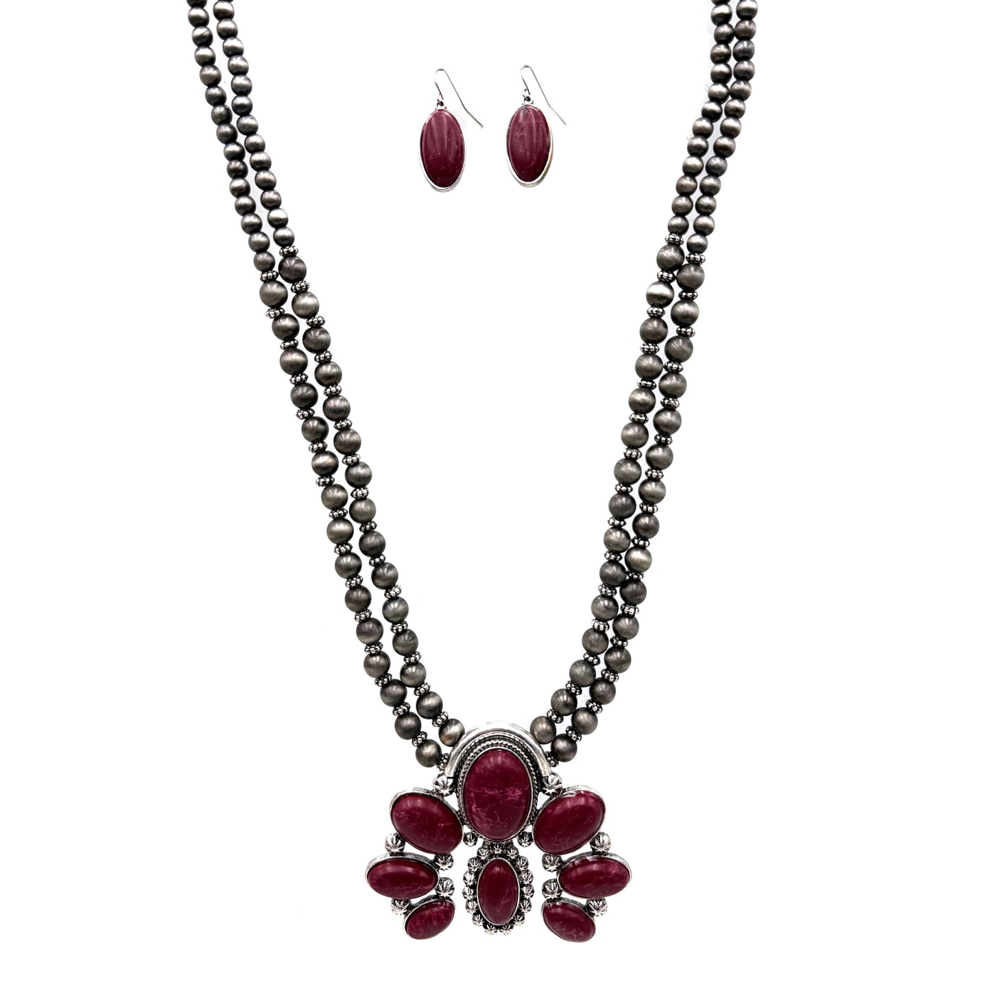 Aubergine Purple Violet Squash Blossom Necklace and Earrings Set