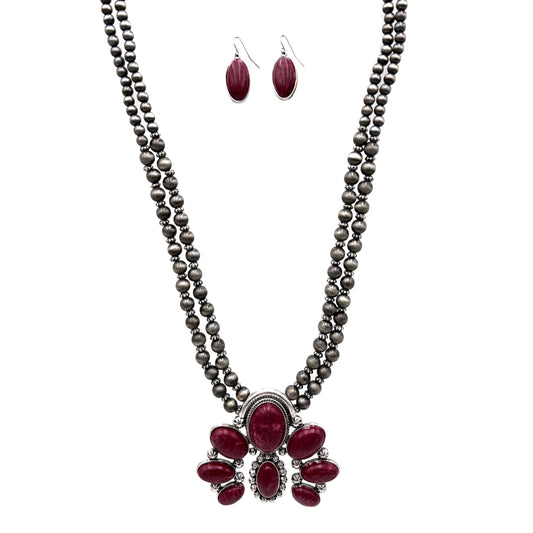 Aubergine Purple Violet Squash Blossom Necklace and Earrings Set