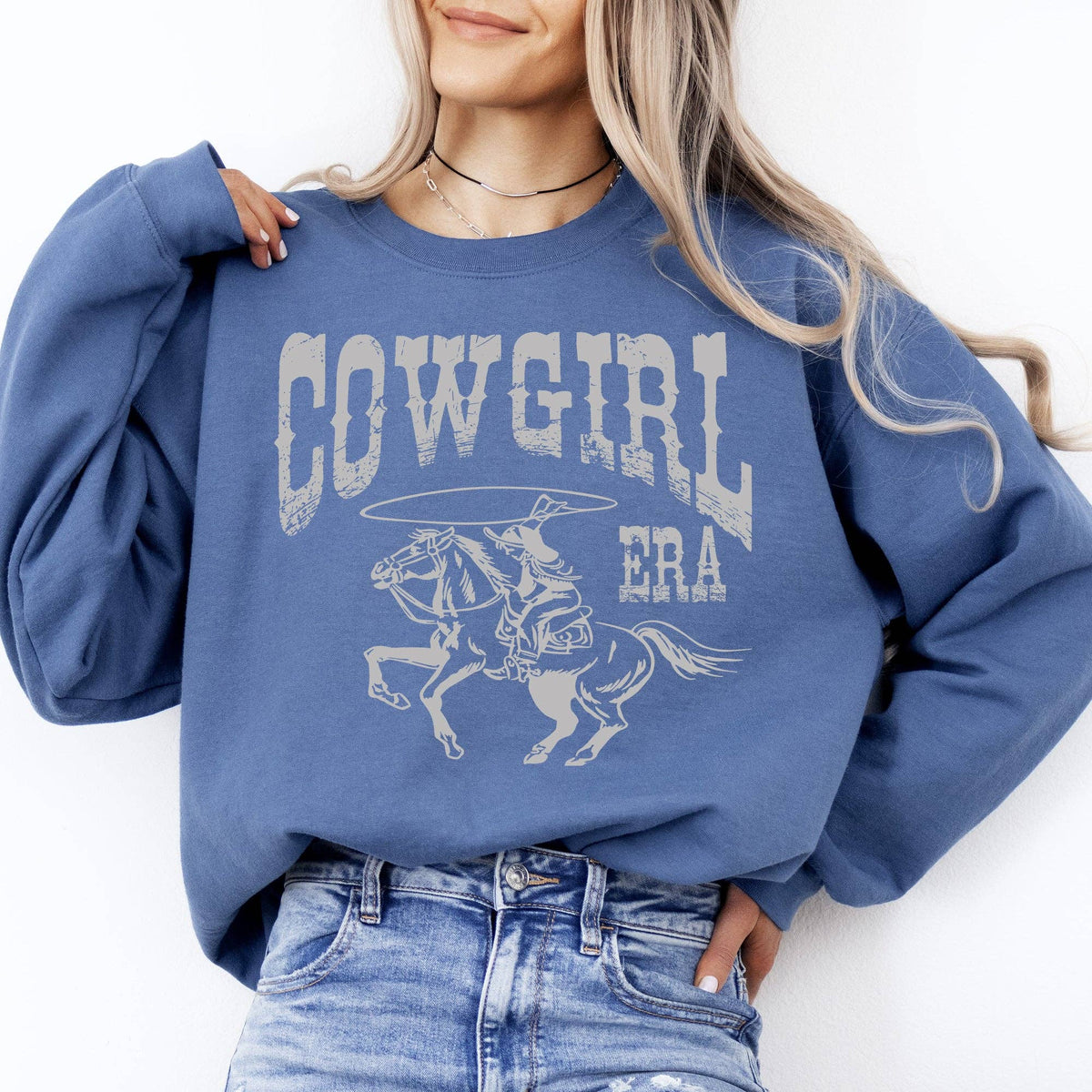 Cowgirl Era, Rodeo, Western, Country, Horse Sweatshirt: Navy / Large