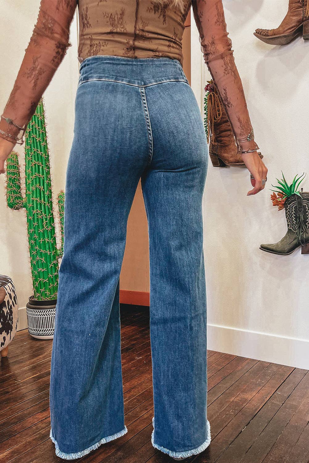 Sail Blue High Waist Button Fly Seamed Raw Hem Flare Jeans: Sail Blue / 71%Cotton+27.5%Polyester+1.5%Elastane / 16