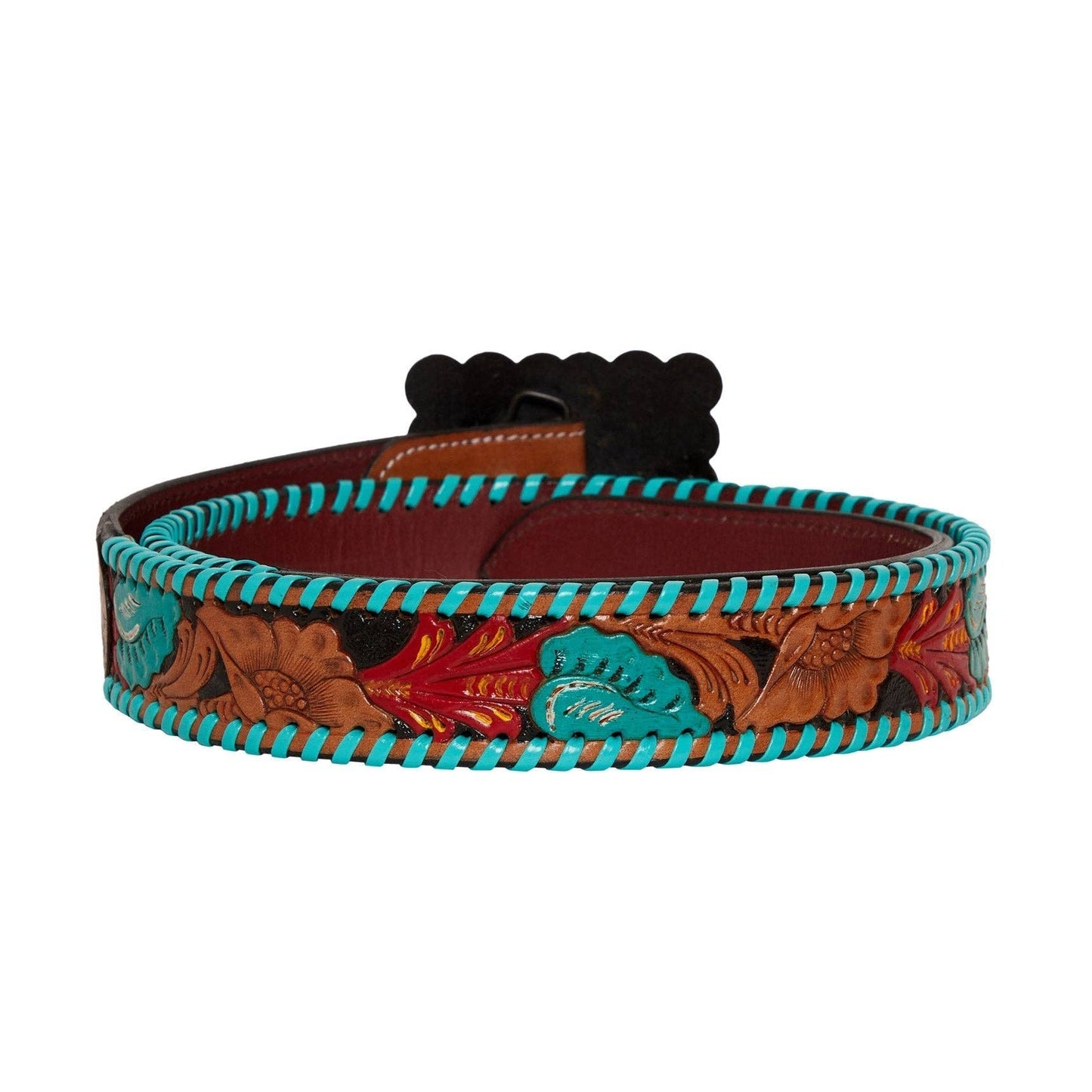 Tropical Forest Hand-Tooled Leather Women's Belt: Multicolor / LARGE