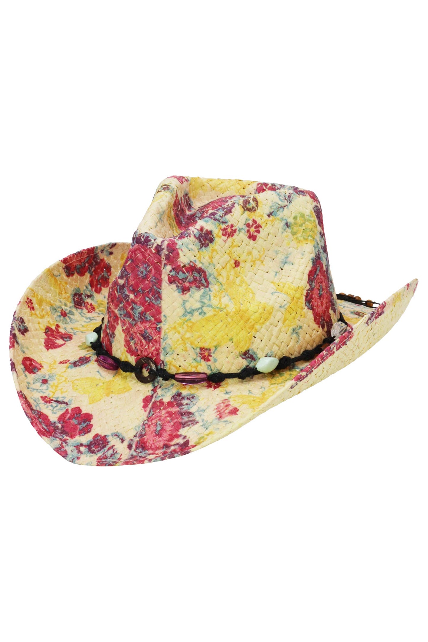 Floral Print Raffia Straw Cowboy Hat