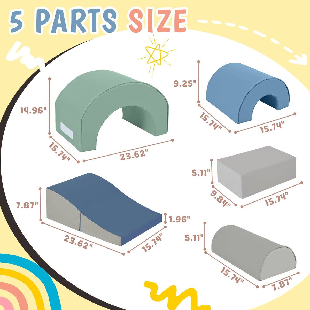 5-Piece Kids Climbing Toy Set for Toddlers, Indoor Play: Default