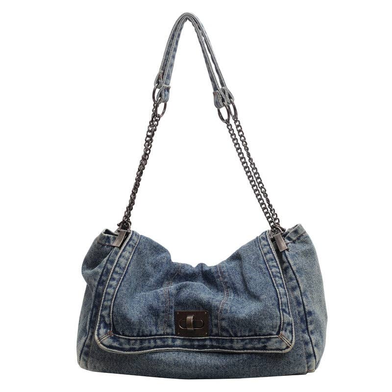 Women Casual Large Denim Tote Crossbody Denim Bag