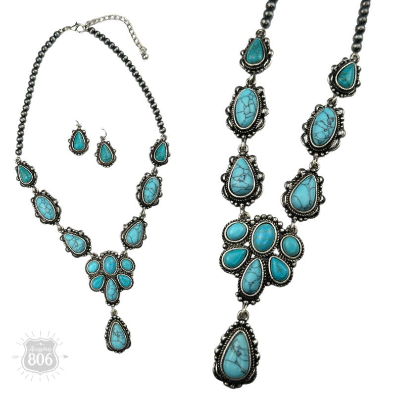 Blue Turquoise Concho Necklace Set