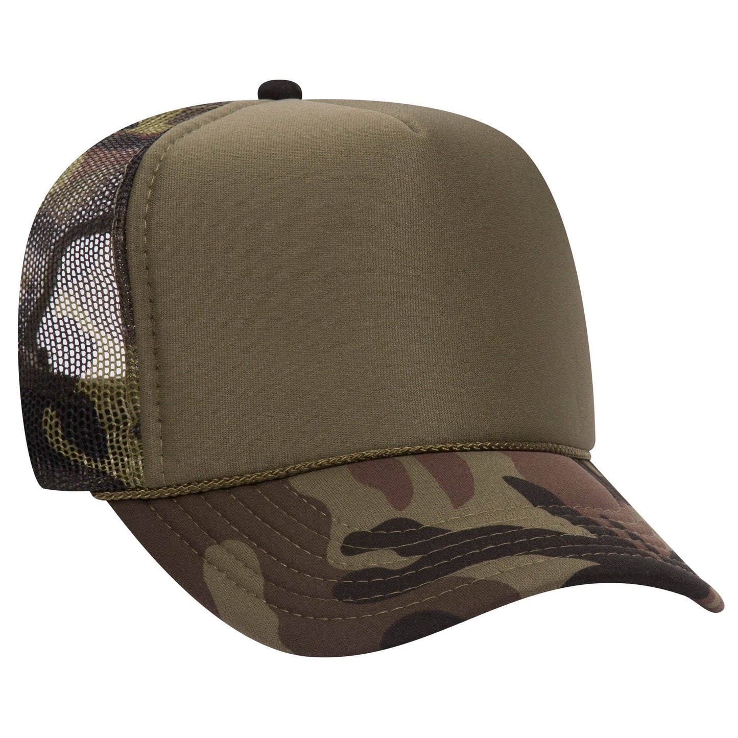 Otto 49-158 5-Panel High Crown Foam Trucker Hat - Camo: Camo/Olive/Camo 082108