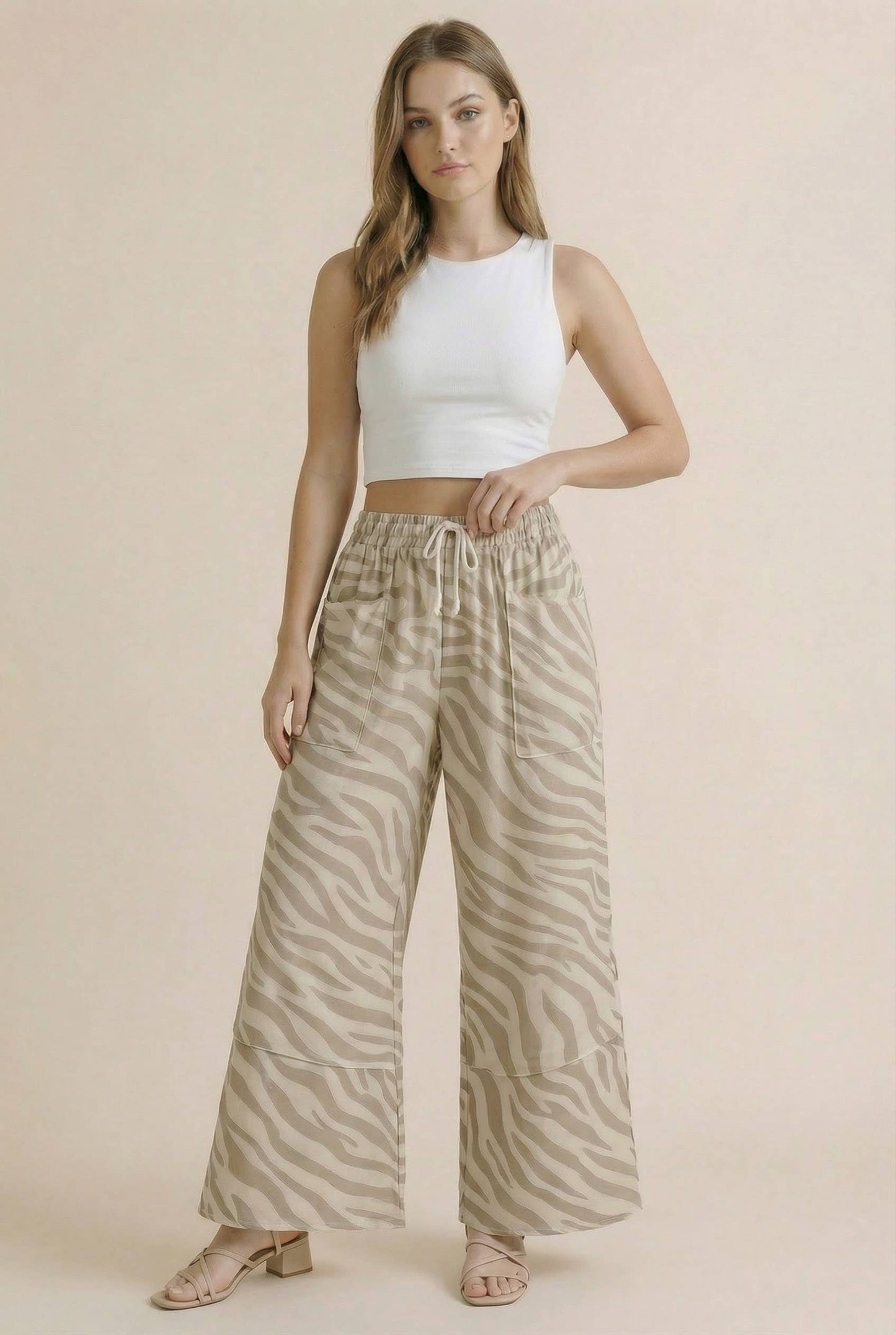 Zebra Print Wide Leg Pants