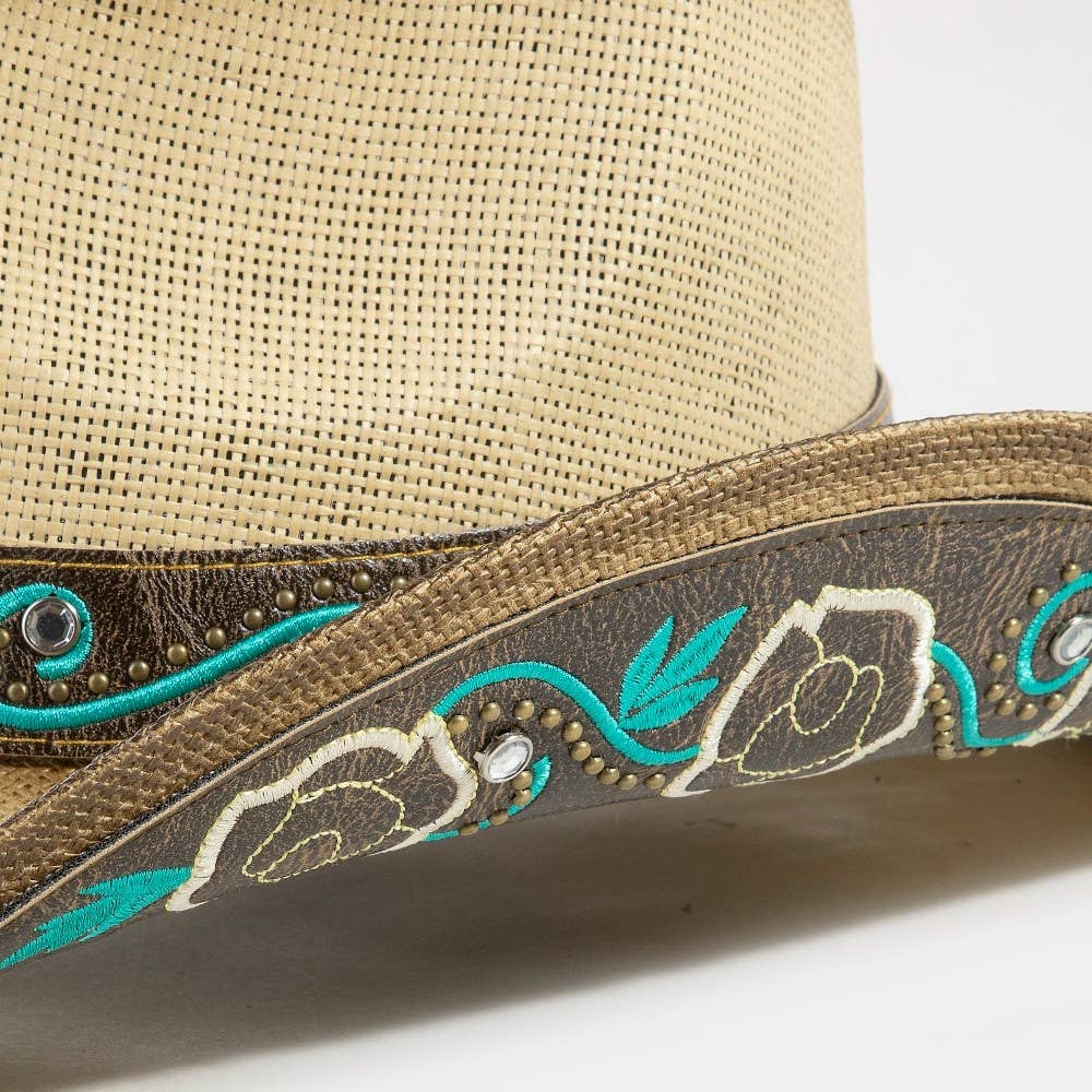 Western Butterfly Concho Detail Straw Cowboy Hat