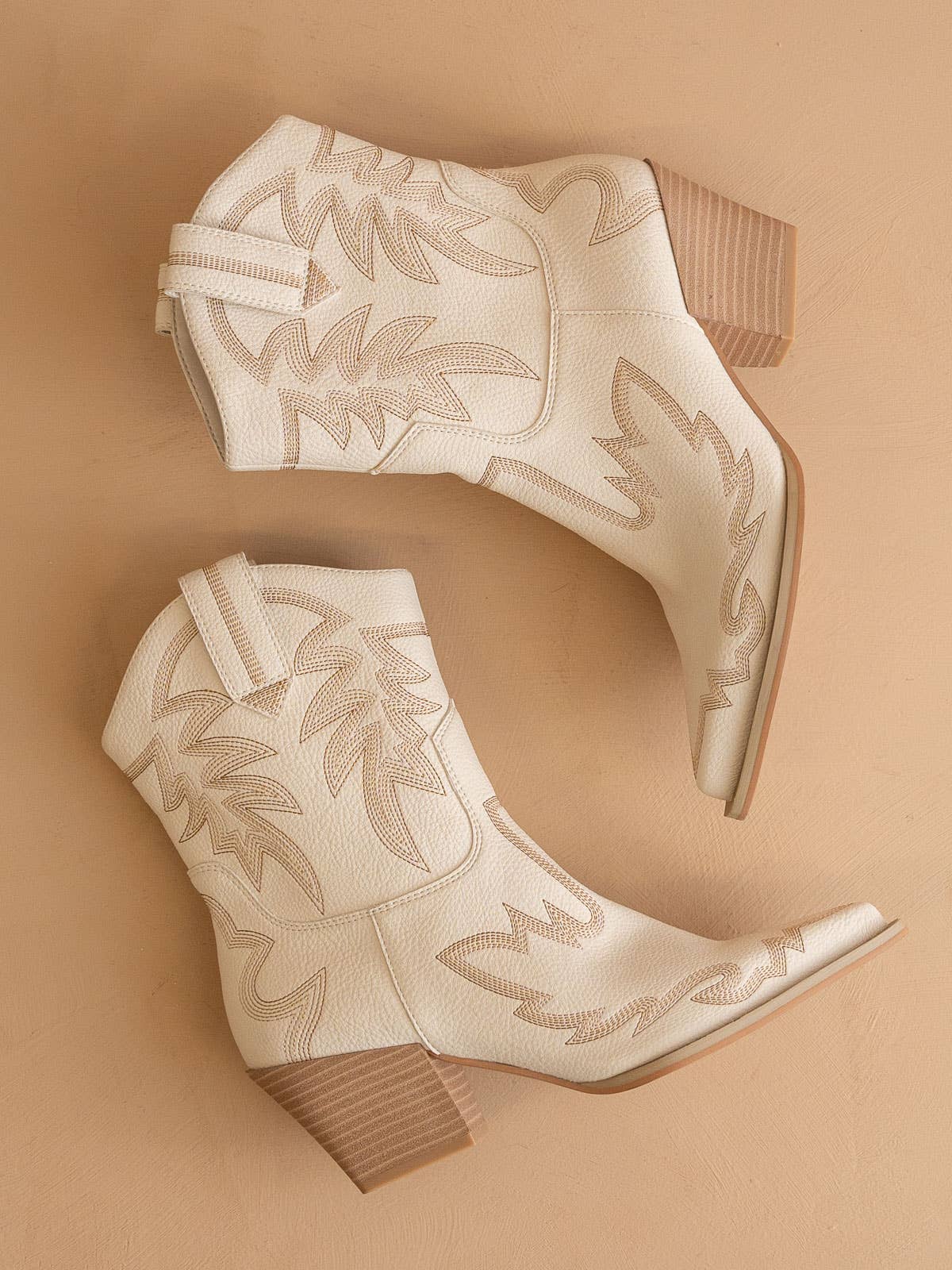 The Nantes Beige Western Embroidered Vegan Leather Cowboy Boot