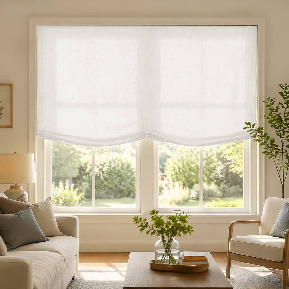 Linen Relaxed Roman Shade : Natural / 48"W x 64"L