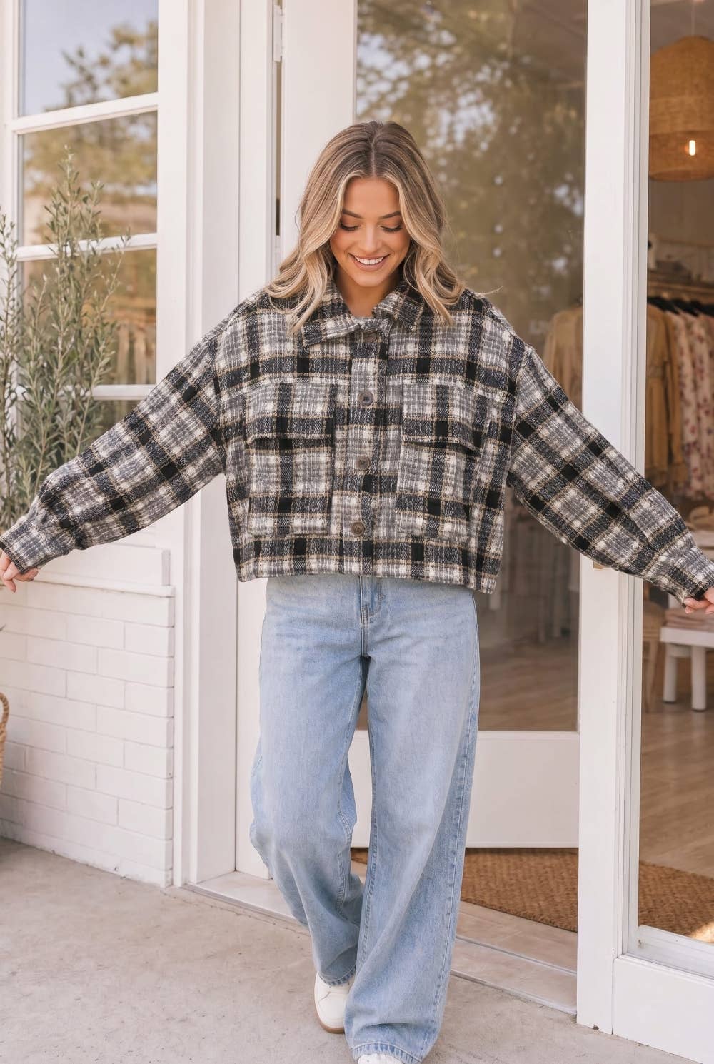 Plaid Oversized Cropped Shacket
