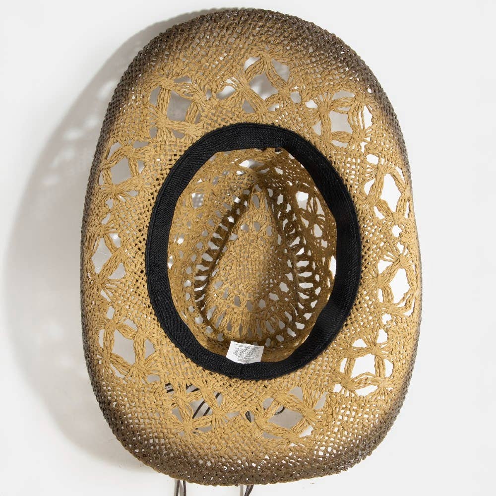 Straw Braided Concho Beaded Strap Cowboy Hat