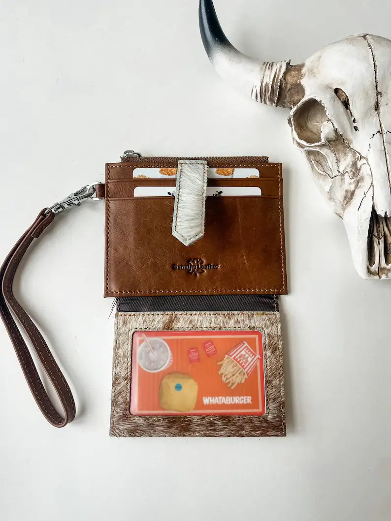 Dakota Wristlet Wallet - Western Cowhide Leather Credit Card: 15 - GOLD SPECS