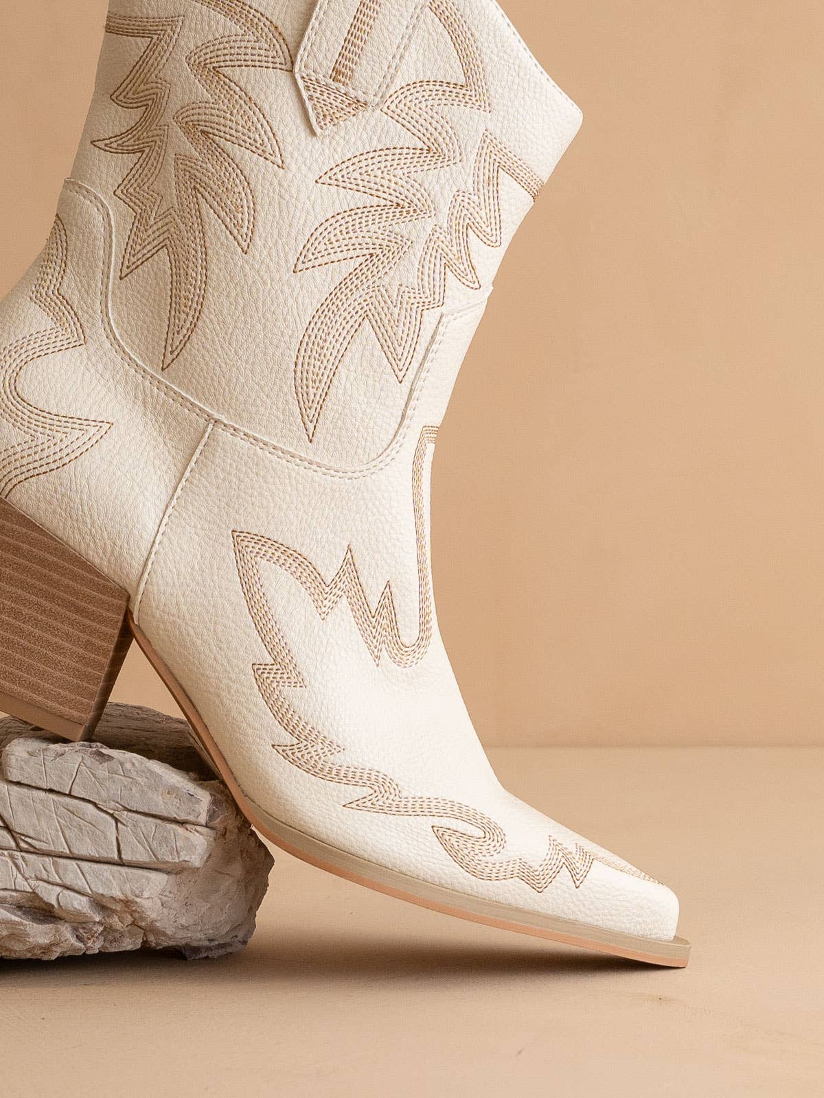 The Nantes Beige Western Embroidered Vegan Leather Cowboy Boot