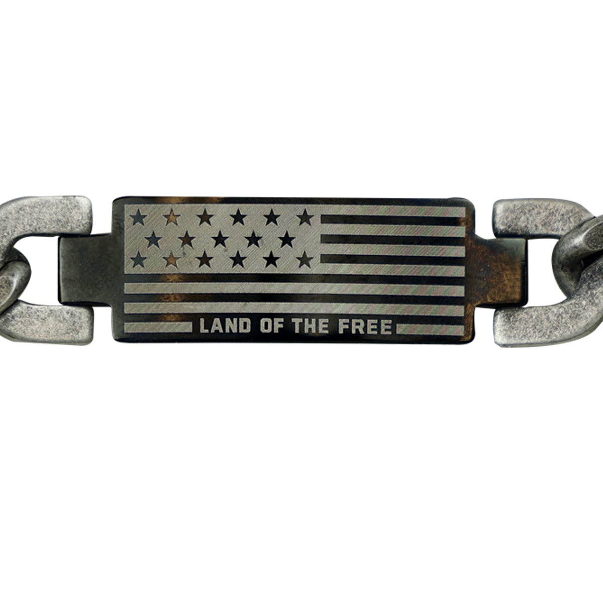 Men's Bracelet Land Of The Free: Burnished Silver/Black