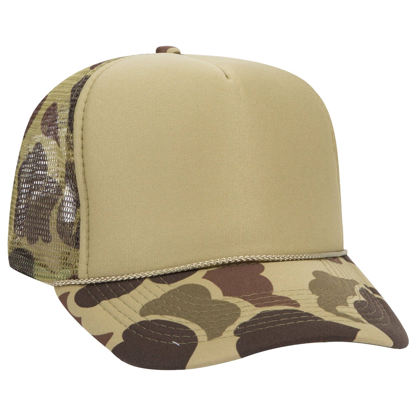 Otto 49-158 5-Panel High Crown Foam Trucker Hat - Camo: Kelly/Lt.Lod/Kelly