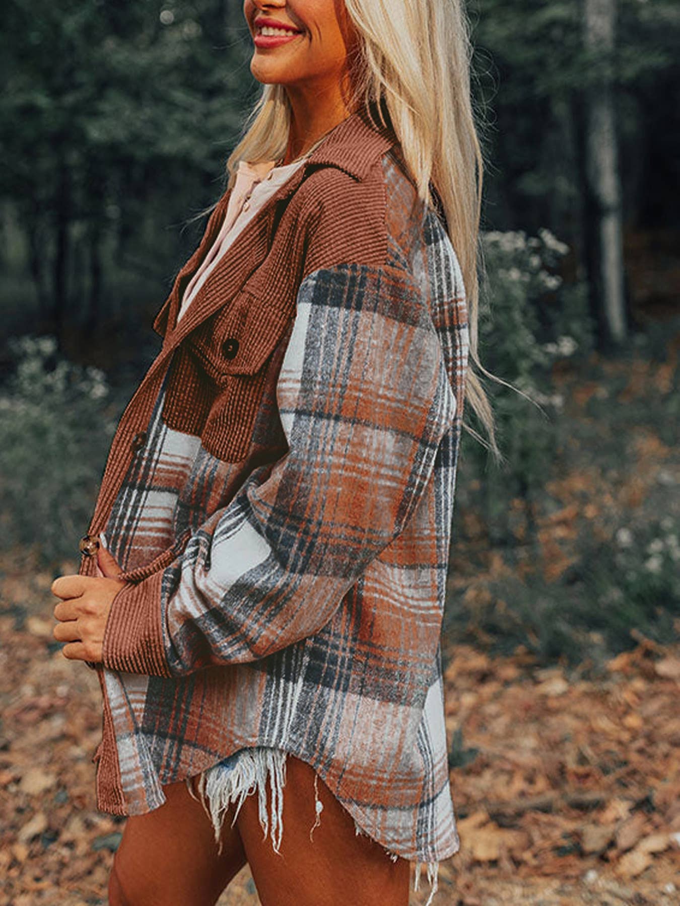 Patchwork Corduroy Oversized Shacket