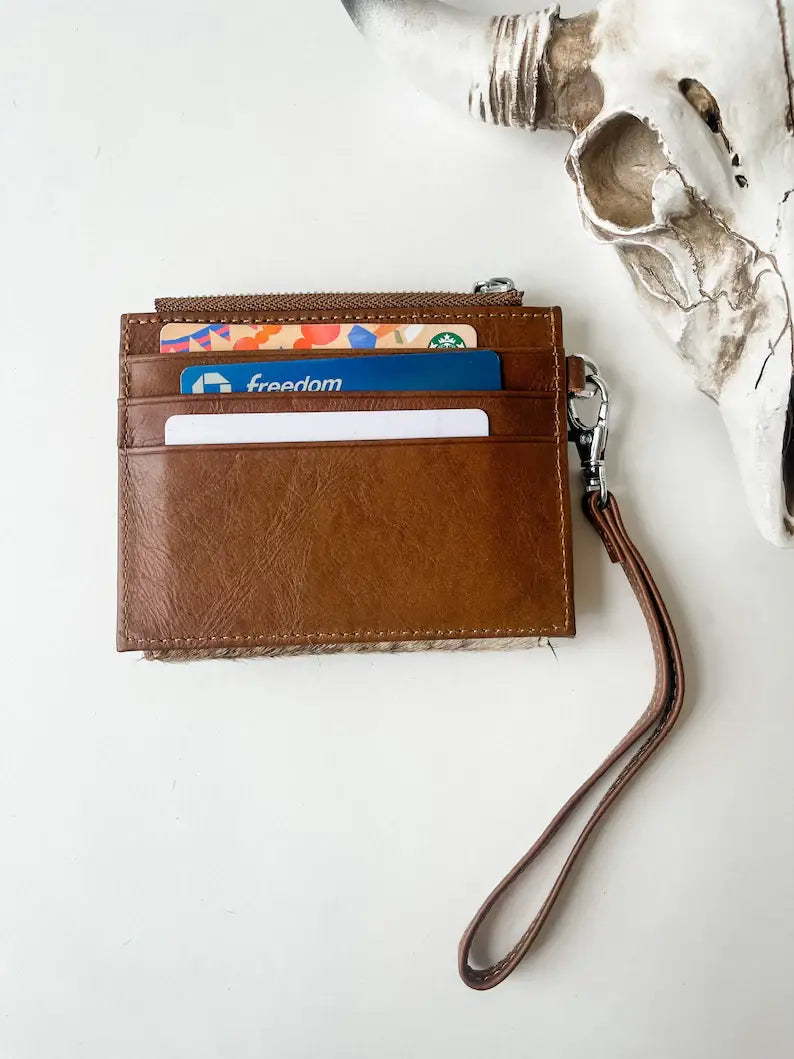Dakota Wristlet Wallet - Western Cowhide Leather Credit Card: 15 - GOLD SPECS