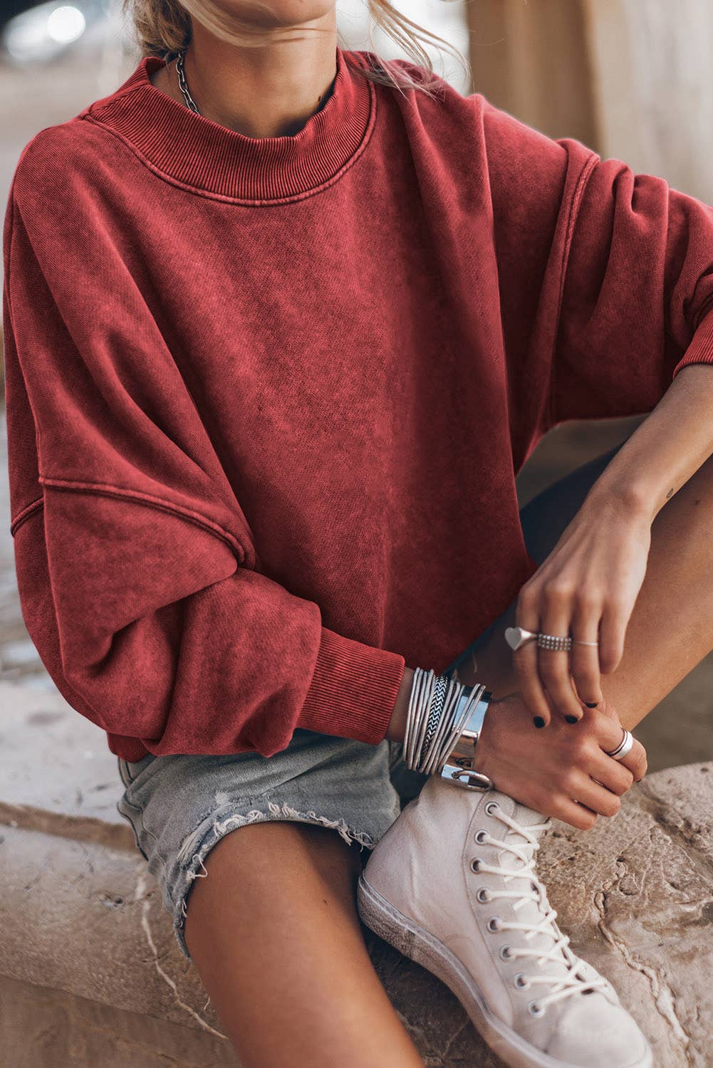 Solid Color Drop Shoulder Crew Neck Pullover Sweatshirt: Brown / 75%Polyester+25%Cotton / XL