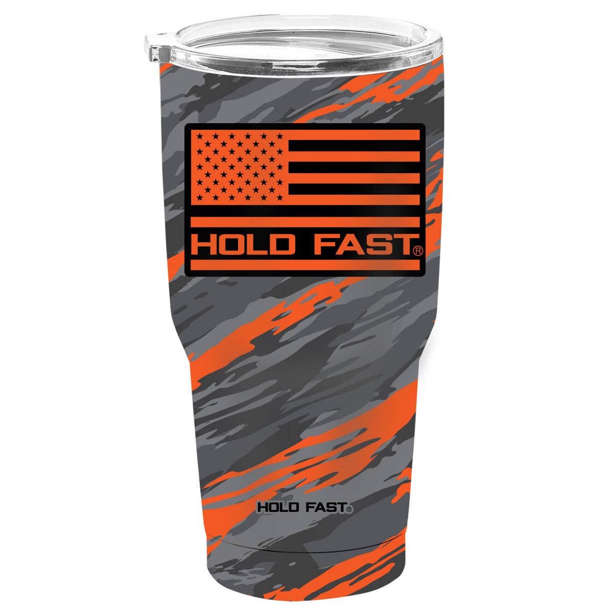 30 oz Stainless Steel Tumbler Painted Stripe Camo: Grey/Orange Camo