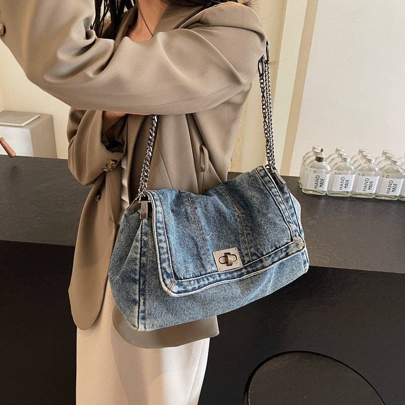 Women Casual Large Denim Tote Crossbody Denim Bag