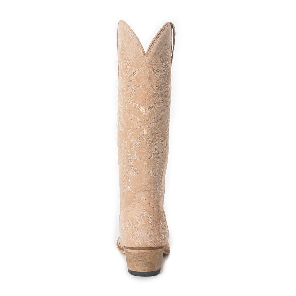 Midnight Trail Embroidered Leather Boots in Shadow Beige