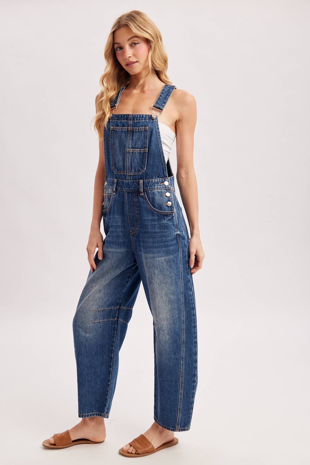 DENIM BARREL OVERALLS: LT.WASH / L