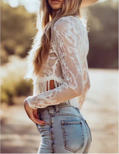 Western White Lace Cropped Top
