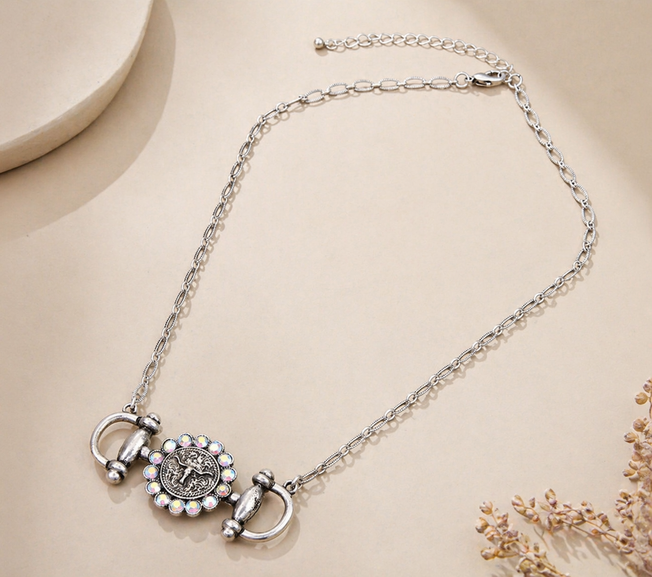 Horse bit Pendant Link Chain Steer head Necklace