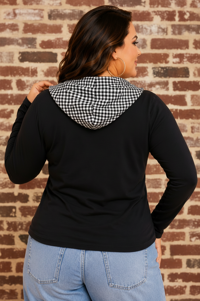 Gingham Patchwork Hooded