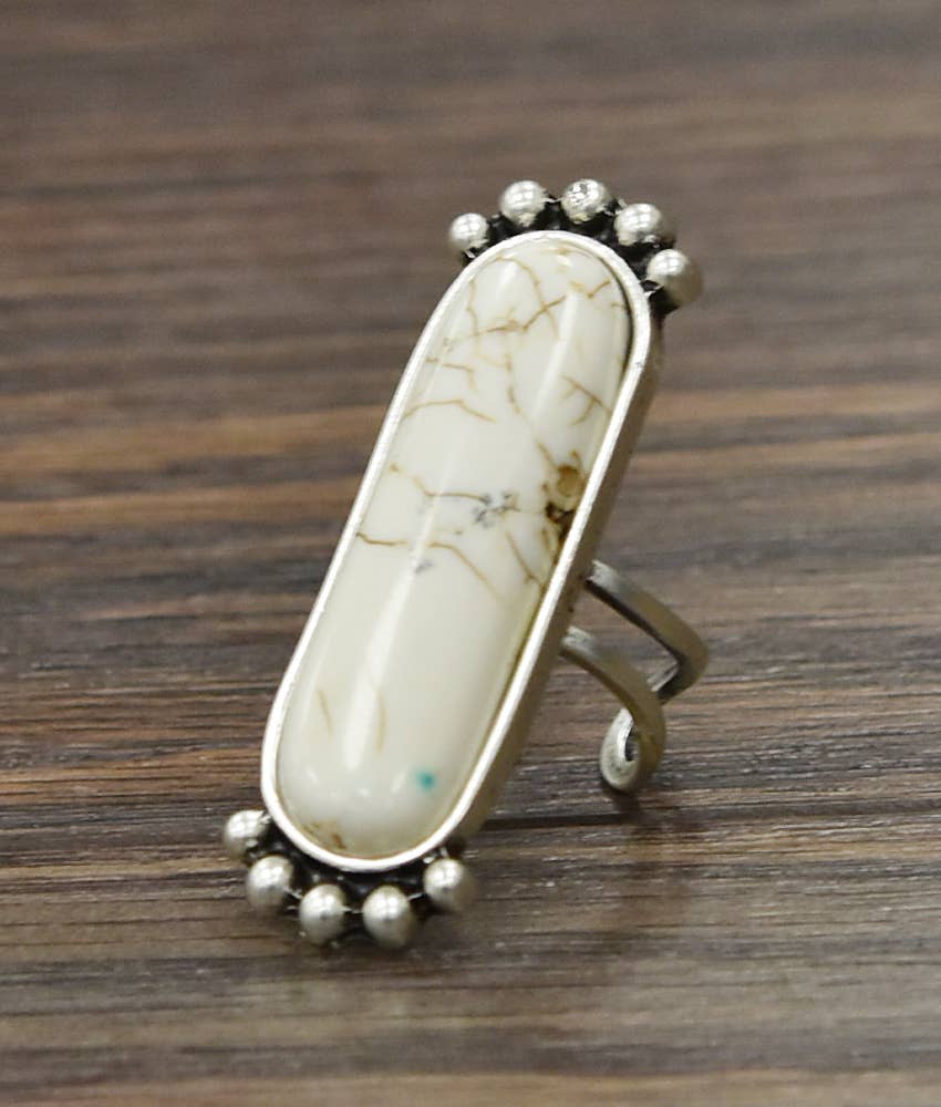 Long White Turquoise Ring