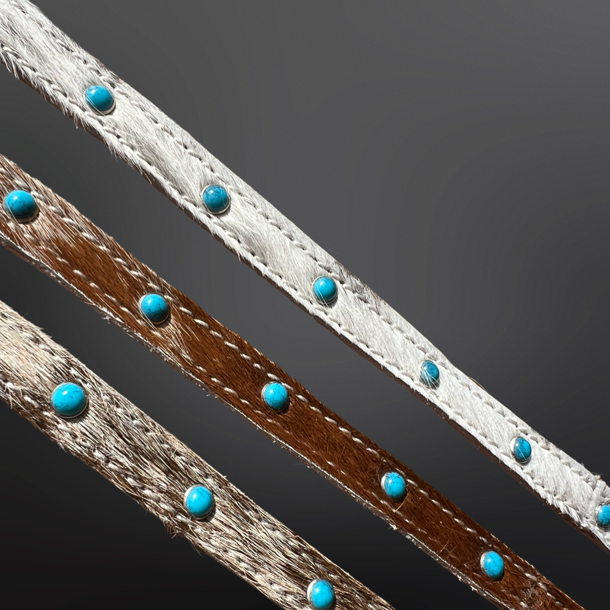 Western Hair On Cowhide Leather Turquoise Bead Hat Band