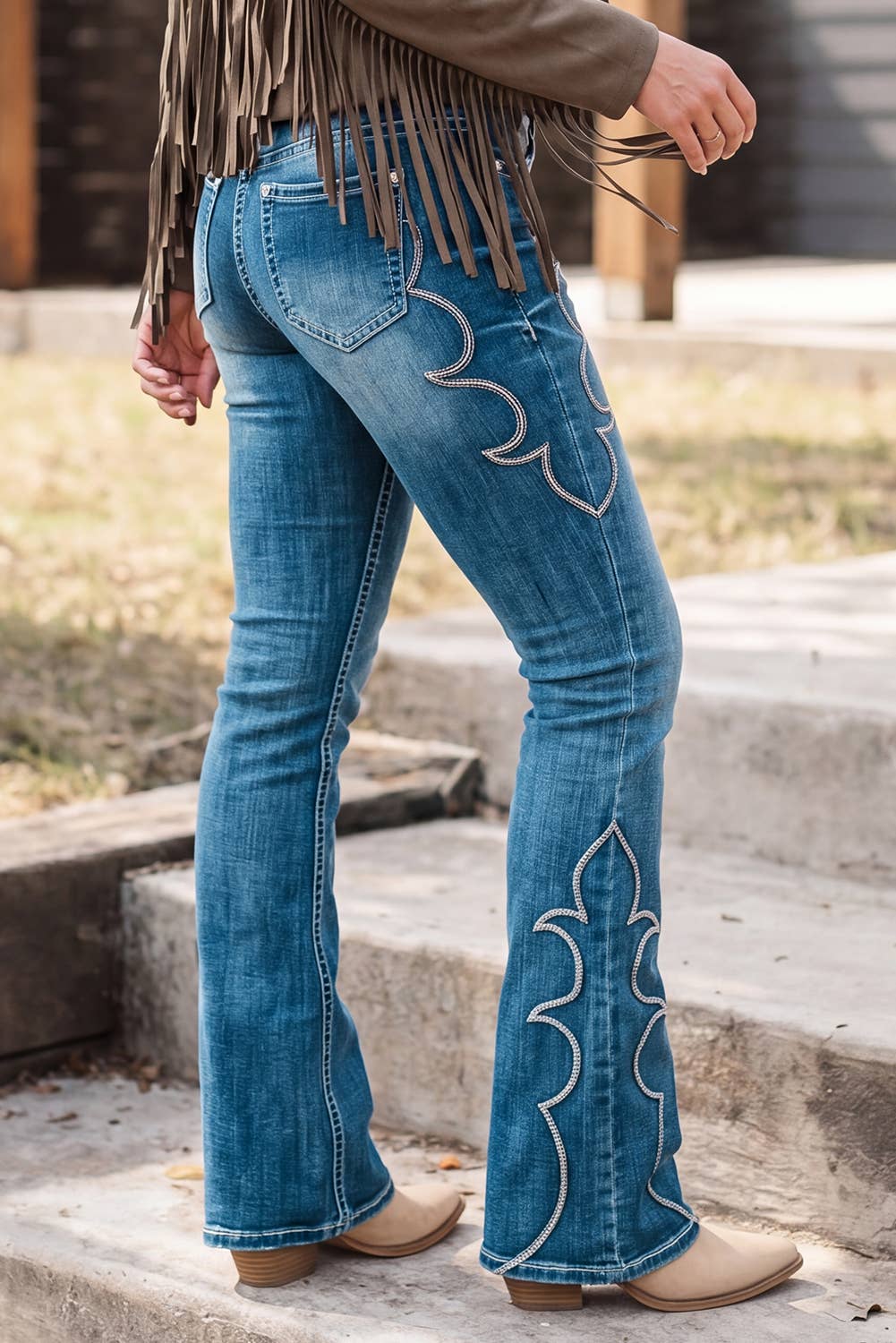 Western Embroidery Flare Jeans Casual Full-Length Pants