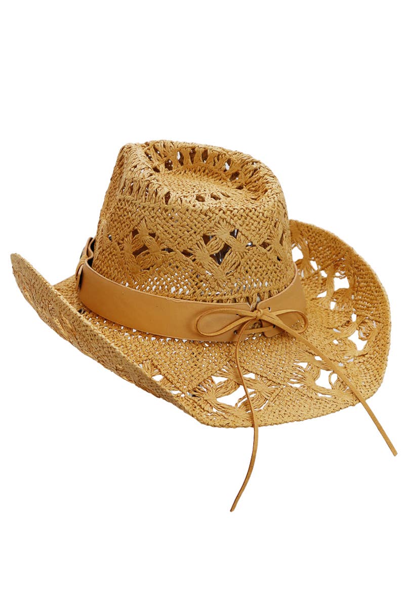Longhorn Monochrome Belt Crochet Woven Cowboy Hat